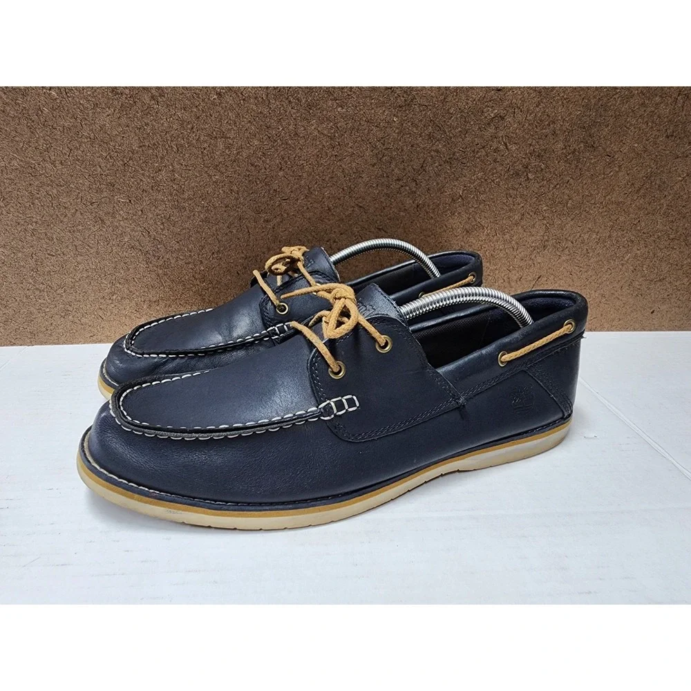 Mens Timberland Classic Boat Shoe Handsewn Dk Blue Leather Boat Shoe Sz 11.5